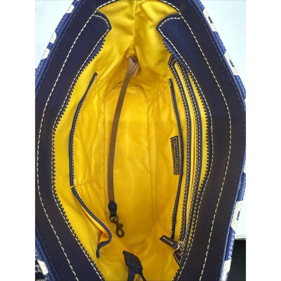 Dooney & Bourke DB Navy Blue White Shoulder Handbag Bag Tote Purse Zip Pockets - Picture 2 of 16